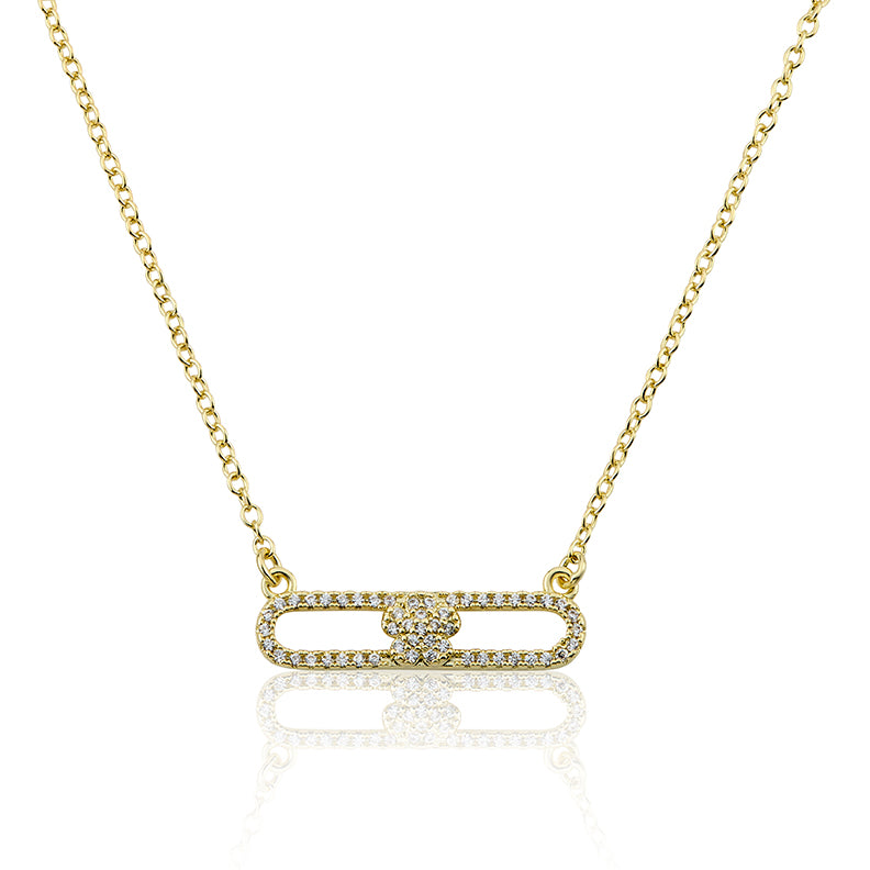 14K Gold Plated Necklace Accented With Cz Flower Bar Center Wholesale