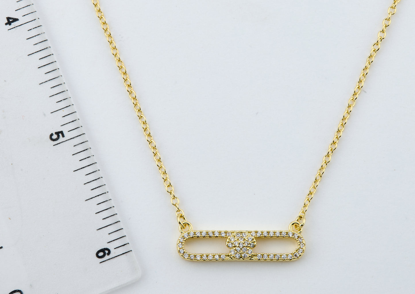 14K Gold Plated Necklace Accented With Cz Flower Bar Center Wholesale