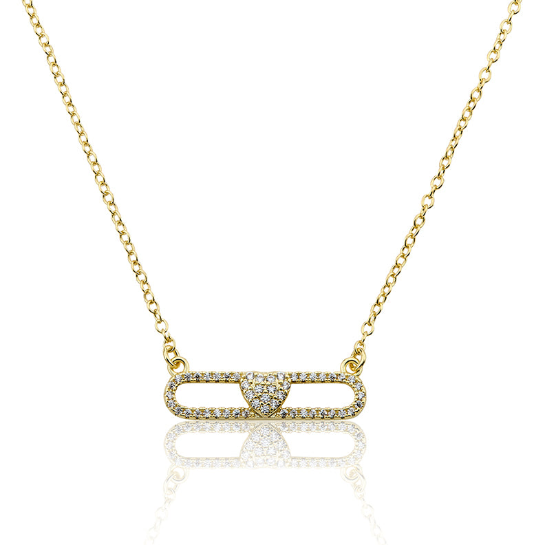 14K Gold Plated Necklace Accented With Cz Heart Bar Center Wholesale