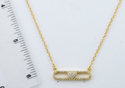 14K Gold Plated Necklace Accented With Cz Heart Bar Center Wholesale