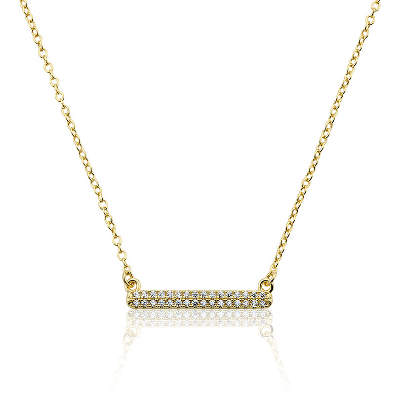 14K Gold Plated Necklace Accented With Cz Bar Center