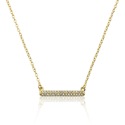 14K Gold Plated Necklace Accented With Cz Bar Center