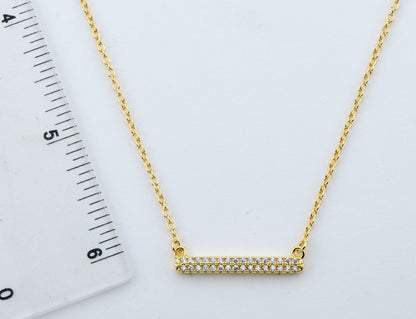 14K Gold Plated Necklace Accented With Cz Bar Center Wholesale