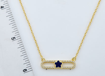 14K Gold Plated Necklace Accented With Cz & Mother Of Pearl Flower Bar Center Wholesale