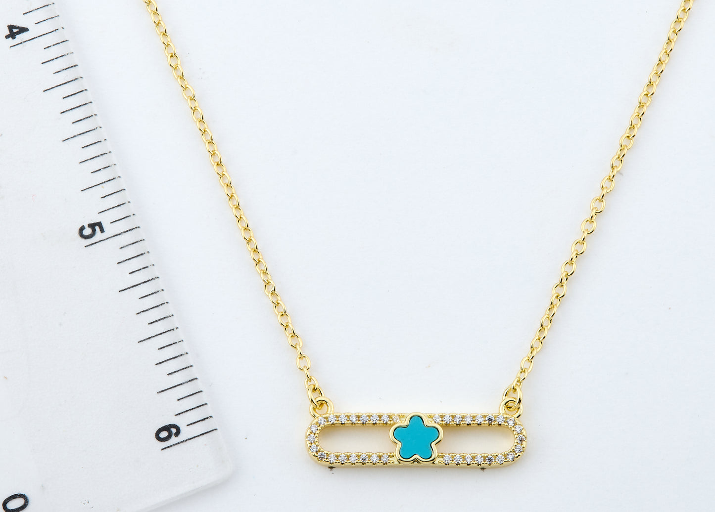 14K Gold Plated Necklace Accented With Cz & Mother Of Pearl Flower Bar Center Wholesale