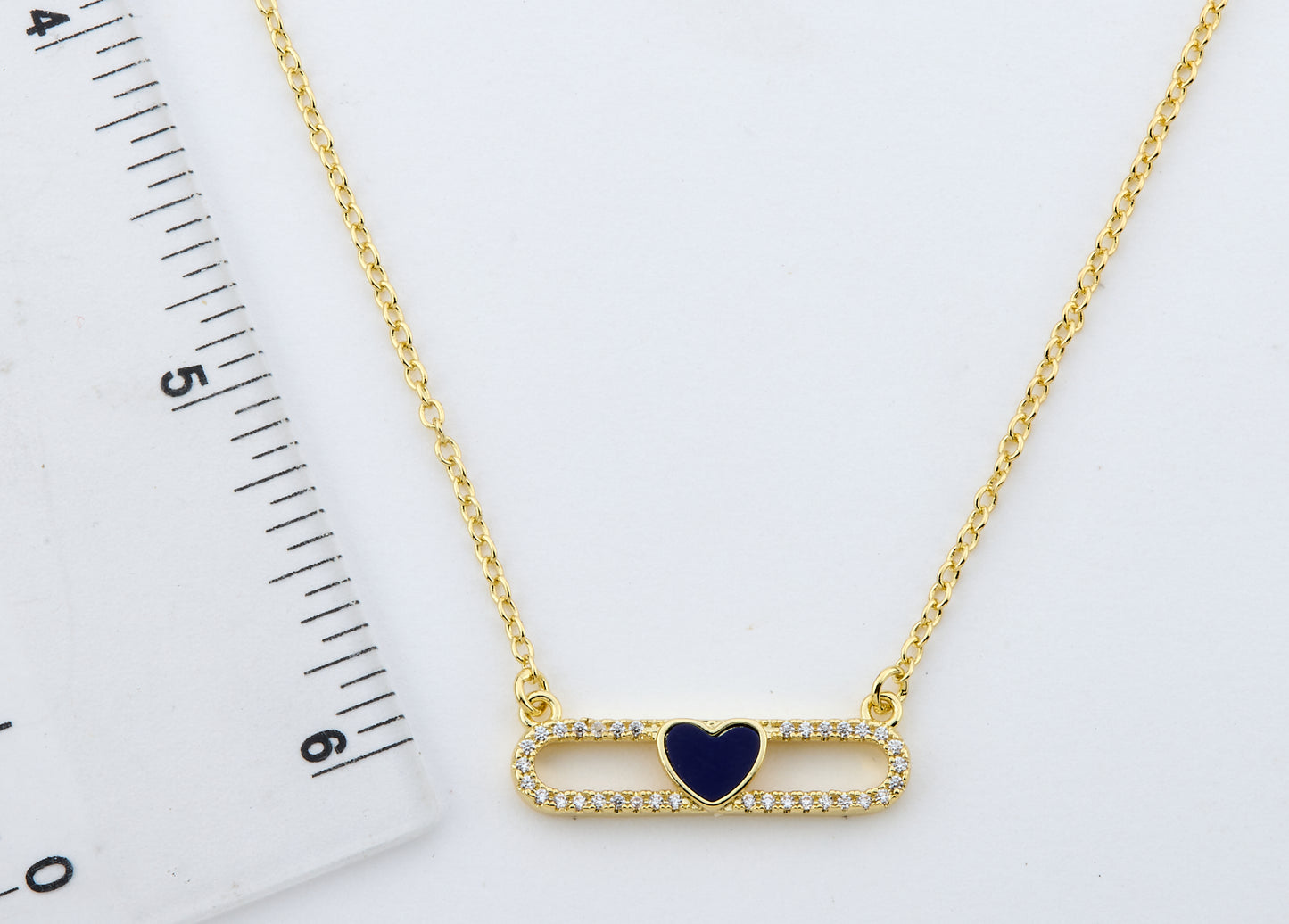 14K Gold Plated Necklace Accented With Cz & Mother Of Pearl Heart Bar Center