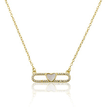 14K Gold Plated Necklace Accented With Cz & Mother Of Pearl Heart Bar Center Wholesale