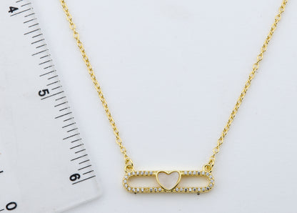 14K Gold Plated Necklace Accented With Cz & Mother Of Pearl Heart Bar Center Wholesale