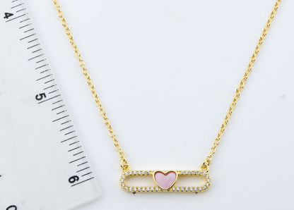 14K Gold Plated Necklace Accented With Cz & Mother Of Pearl Heart Bar Center Wholesale