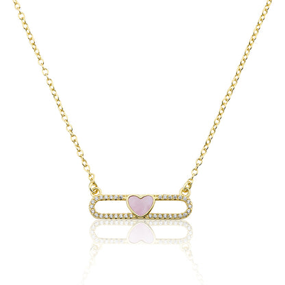 14K Gold Plated Necklace Accented With Cz & Mother Of Pearl Heart Bar Center Wholesale