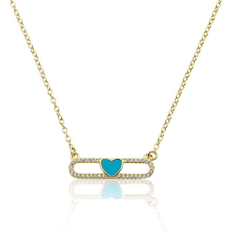14K Gold Plated Necklace Accented With Cz & Mother Of Pearl Heart Bar Center Wholesale