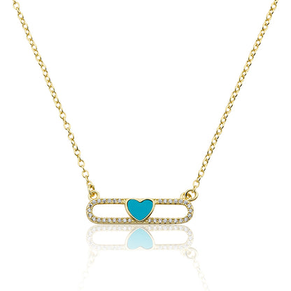 14K Gold Plated Necklace Accented With Cz & Mother Of Pearl Heart Bar Center Wholesale