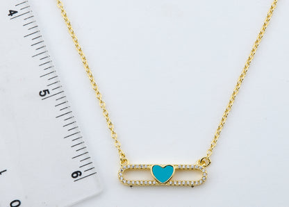14K Gold Plated Necklace Accented With Cz & Mother Of Pearl Heart Bar Center Wholesale