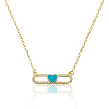 14K Gold Plated Necklace Accented With Cz & Mother Of Pearl Heart Bar Center