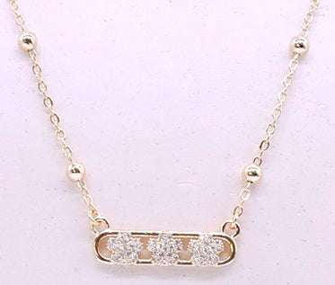 14K Gold Plated Necklace Accented With 3 Cz Flowers Bar Center Wholesale