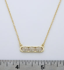 14K Gold Plated Necklace Accented With 3 Cz Flowers Bar Center