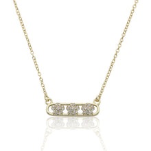 14K Gold Plated Necklace Accented With 3 Cz Flowers Bar Center