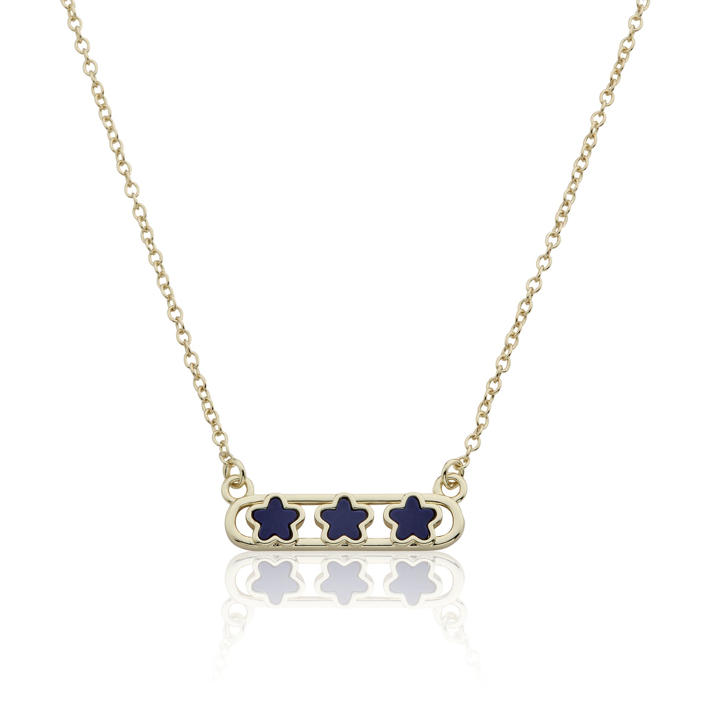 14K Gold Plated Necklace Accented With 3 Mother Of Pearl Flowers Bar Center