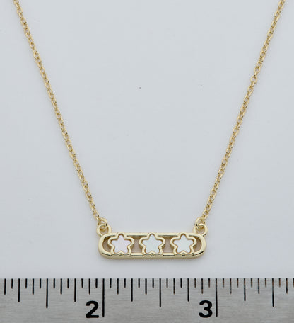 14K Gold Plated Necklace Accented With 3 Mother Of Pearl Flowers Bar Center Wholesale