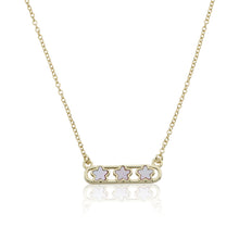 14K Gold Plated Necklace Accented With 3 Mother Of Pearl Flowers Bar Center