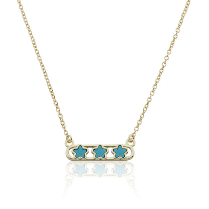 14K Gold Plated Necklace Accented With 3 Mother Of Pearl Flowers Bar Center