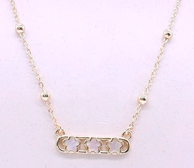14K Gold Plated Necklace Accented With 3 Mother Of Pearl Flowers Bar Center Wholesale