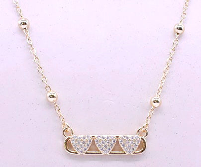 14K Gold Plated Necklace Accented With 3 Cz Hearts Bar Center Wholesale