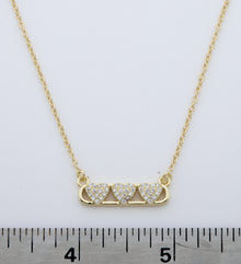 14K Gold Plated Necklace Accented With 3 Cz Hearts Bar Center