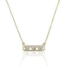 14K Gold Plated Necklace Accented With 3 Cz Hearts Bar Center