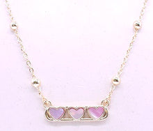 14K Gold Plated Necklace Accented With 3 Mother Of Pearl Hearts Bar Center Wholesale