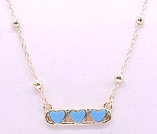 14K Gold Plated Necklace Accented With 3 Mother Of Pearl Hearts Bar Center Wholesale