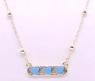 14K Gold Plated Necklace Accented With 3 Mother Of Pearl Hearts Bar Center Wholesale