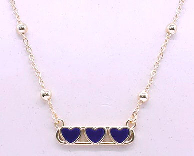14K Gold Plated Necklace Accented With 3 Mother Of Pearl Hearts Bar Center Wholesale