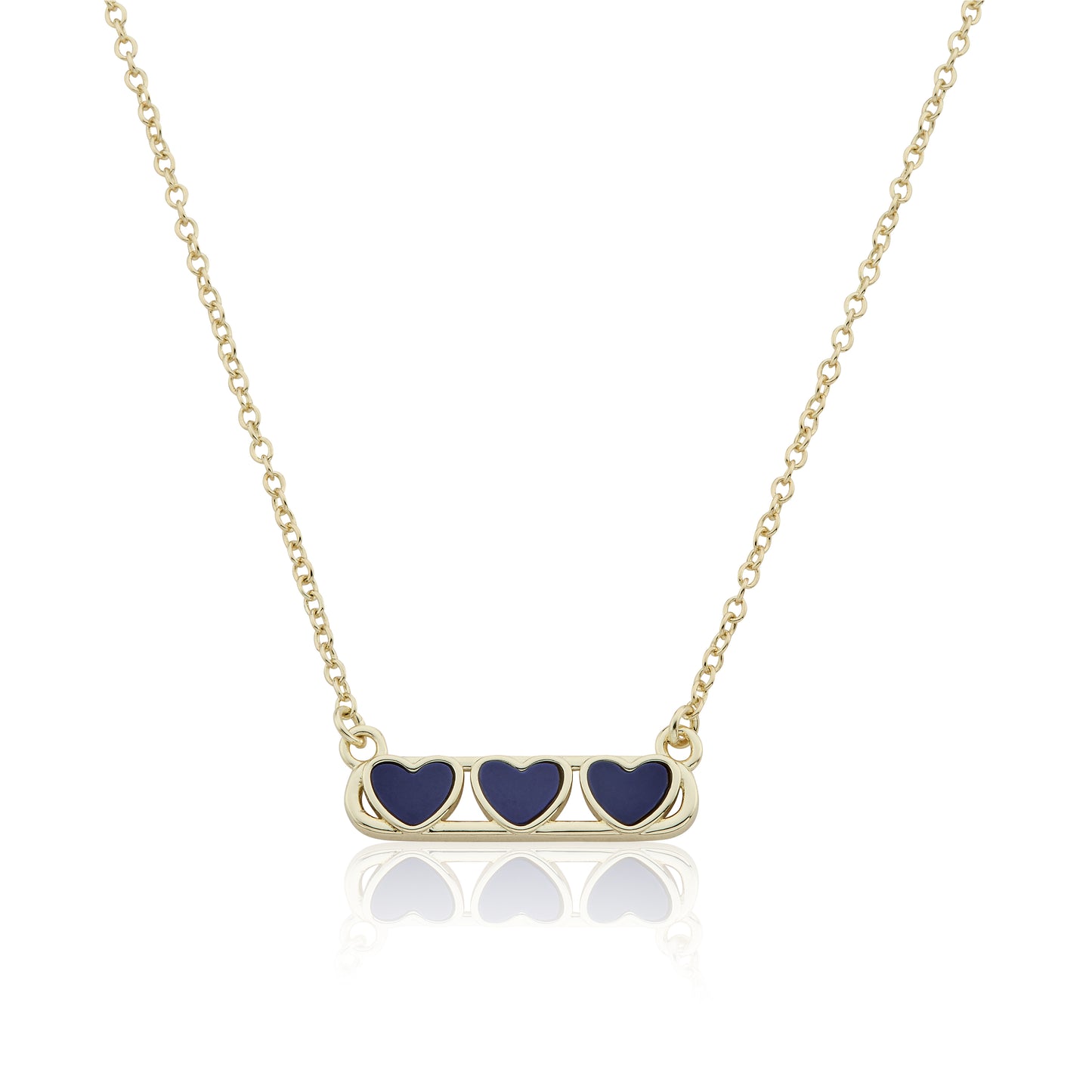 14K Gold Plated Necklace Accented With 3 Mother Of Pearl Hearts Bar Center