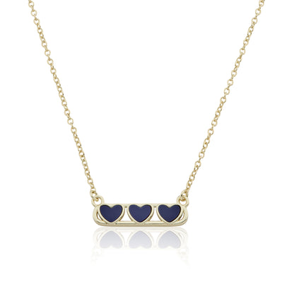 14K Gold Plated Necklace Accented With 3 Mother Of Pearl Hearts Bar Center