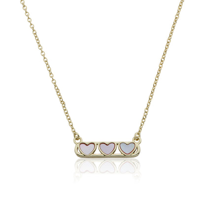 14K Gold Plated Necklace Accented With 3 Mother Of Pearl Hearts Bar Center Wholesale