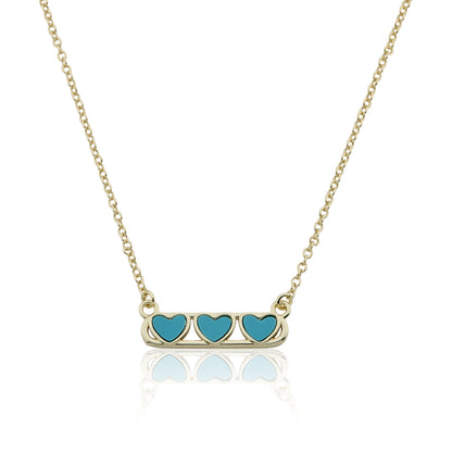 14K Gold Plated Necklace Accented With 3 Mother Of Pearl Hearts Bar Center