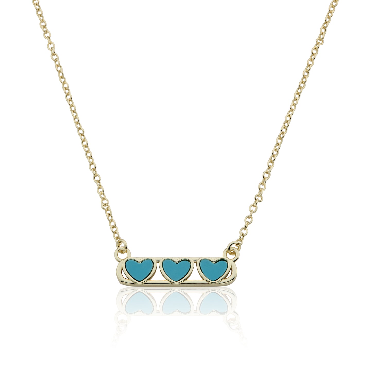 14K Gold Plated Necklace Accented With 3 Mother Of Pearl Hearts Bar Center Wholesale