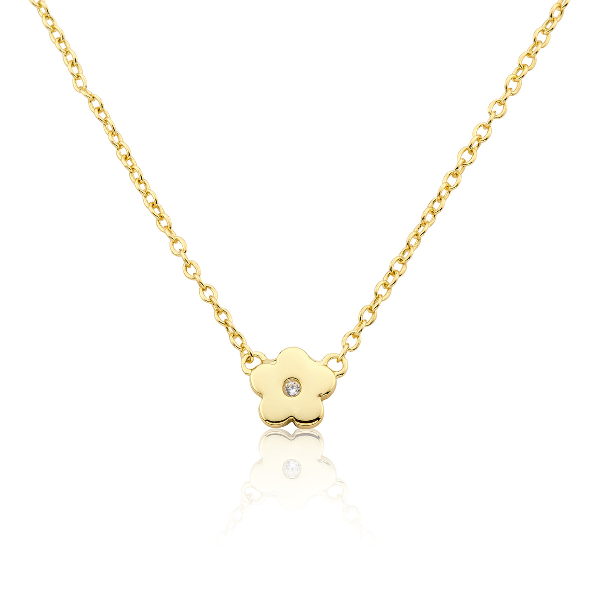 14k Gold Plated Cz Center Small Flower Chain Necklace