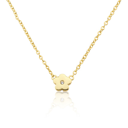 14k Gold Plated Cz Center Small Flower Chain Necklace