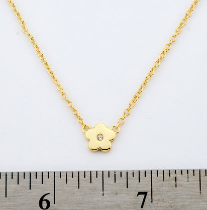 14k Gold Plated Cz Center Small Flower Chain Necklace