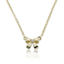 14k Gold Plated Cz Center Small Bow Chain Necklace