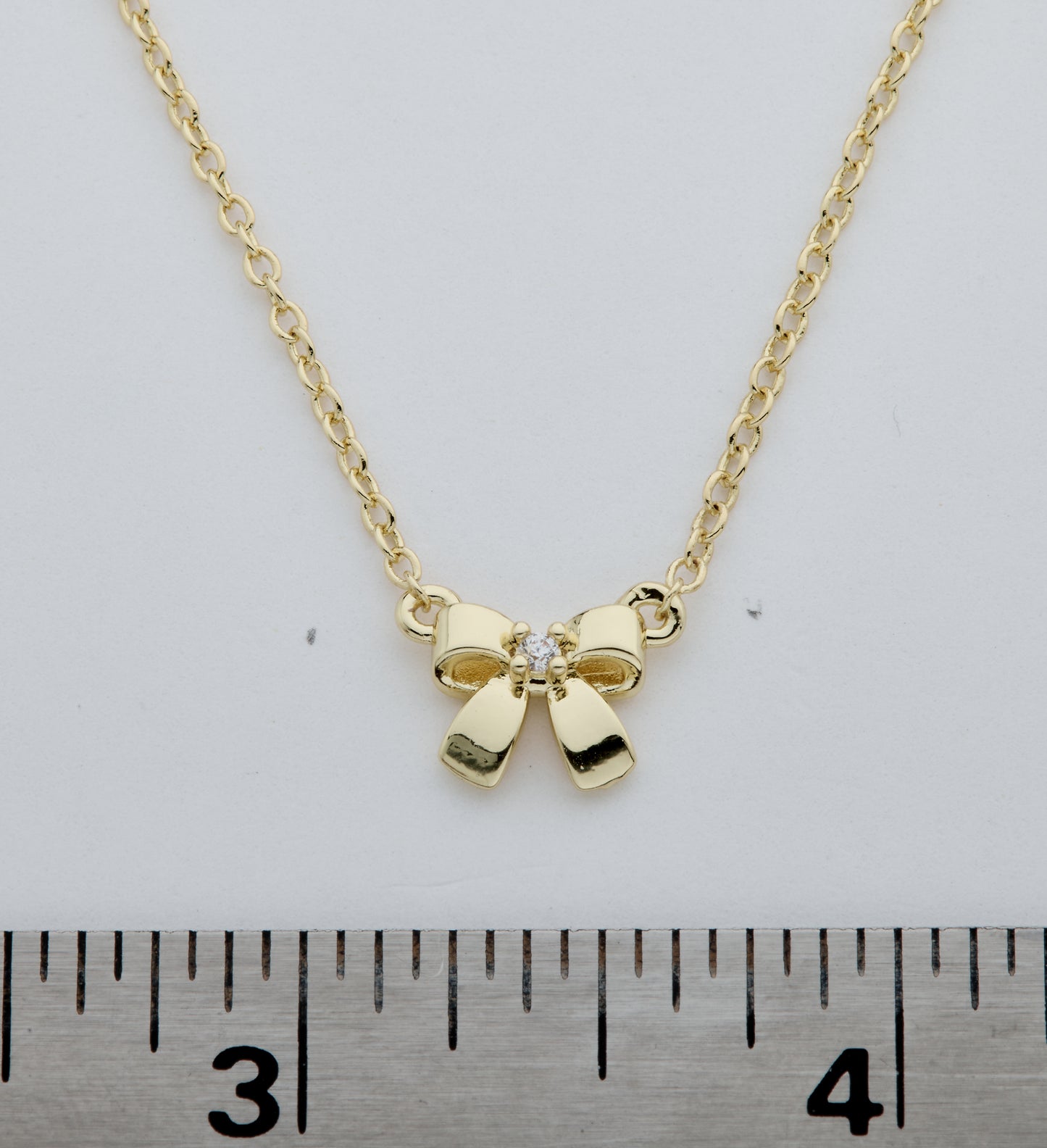 14k Gold Plated Cz Center Triple Bow Chain Necklace
