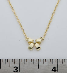 14k Gold Plated Cz Center Small Bow Chain Necklace
