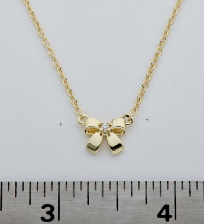 14k Gold Plated Cz Center Triple Bow Chain Necklace