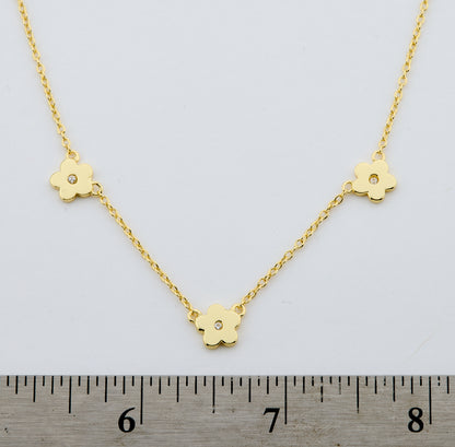 14k Gold Plated Cz Center Triple Flower Chain Necklace Wholesale