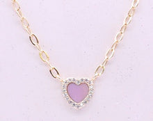 14k Gold Plated Cz Framed Mother Of Pearl Heart Link Chain Necklace Wholesale