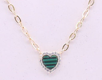 14k Gold Plated Cz Framed Mother Of Pearl Heart Link Chain Necklace Wholesale
