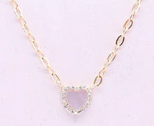 14k Gold Plated Cz Framed Mother Of Pearl Heart Link Chain Necklace Wholesale