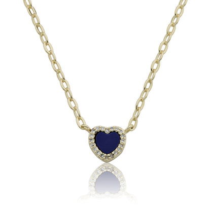 14k Gold Plated Cz Framed Mother Of Pearl Heart Link Chain Necklace
